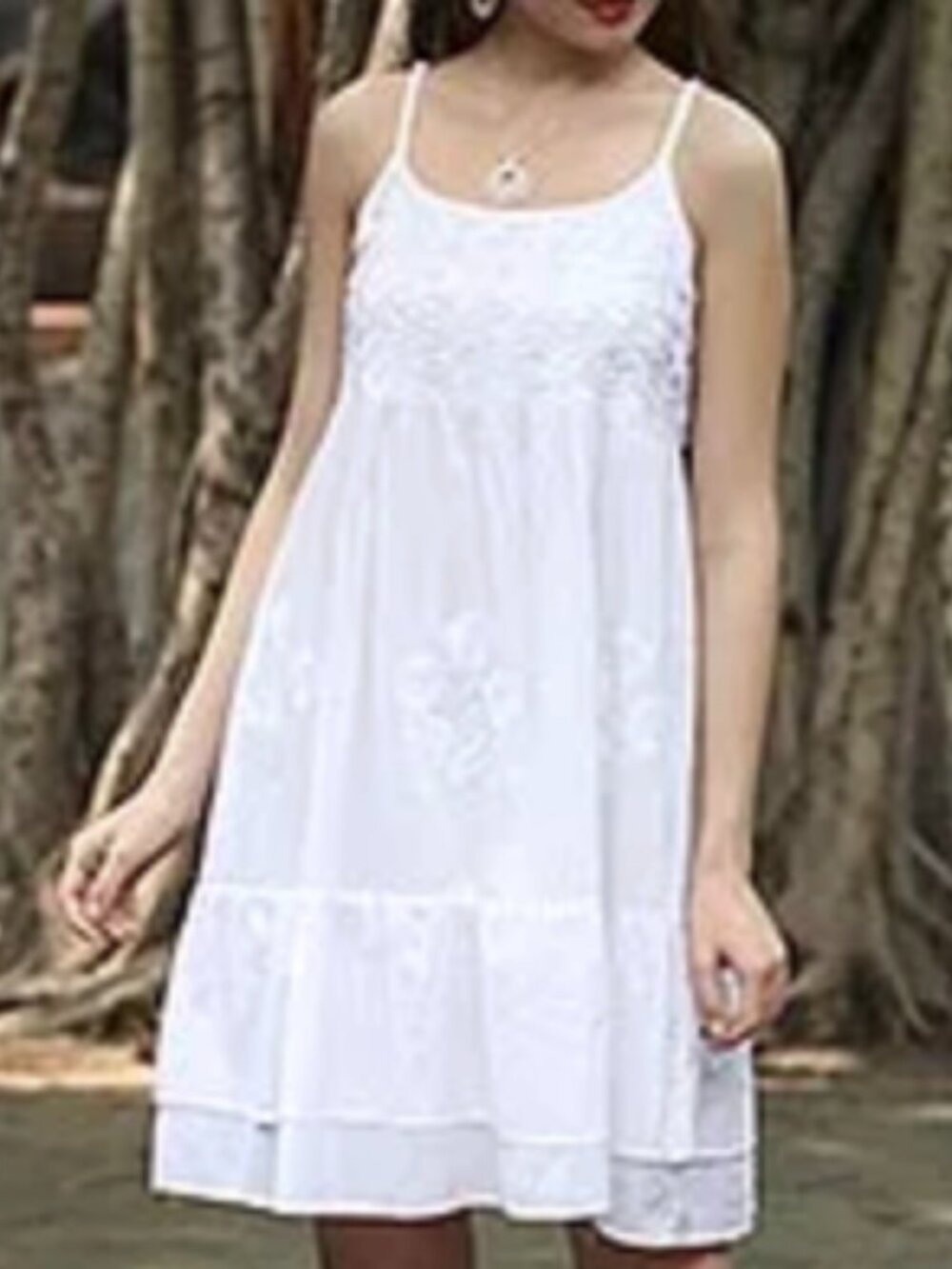100% Cotton Breezy summer sundress white embroidered lined handmade